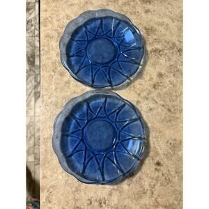 Set of 2 Vintage Hazel Atlas Newport Hairpin Cobalt Blue Glass Fruit Plates 5”